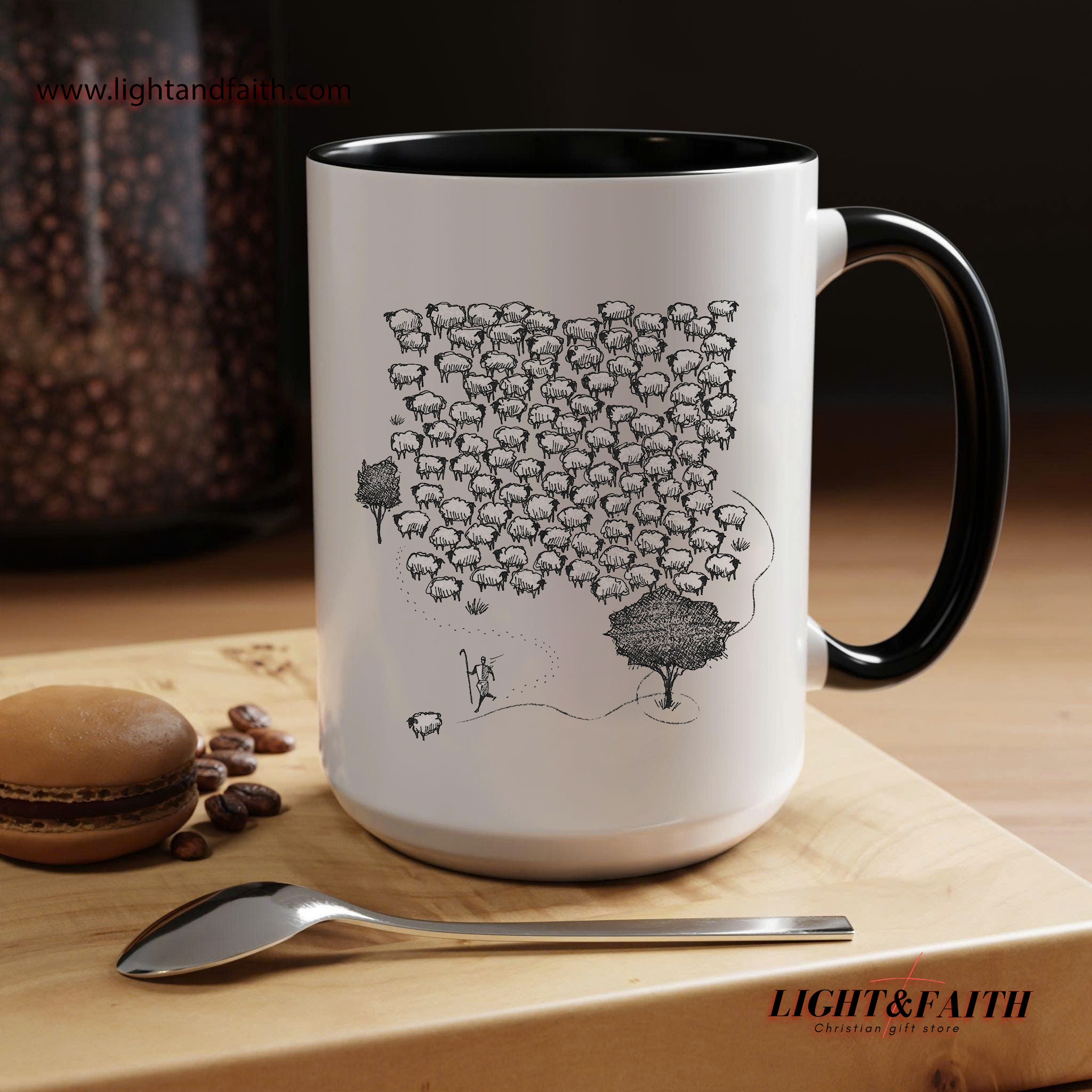 He Seeks the One Mug – Lost Sheep Illustration Faith Mug, Christian Message Gift MULAF28
